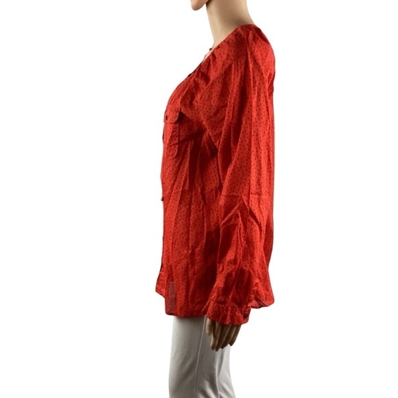 LOFT Red Polka Dot Button Front Blouse Long Sleeve Relaxed Fit Size M - Picture 4 of 7
